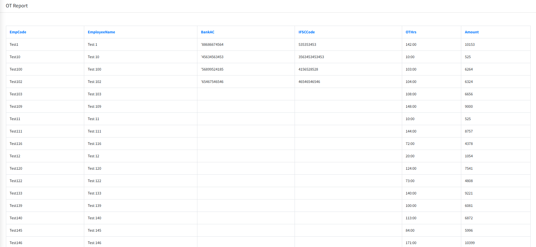 OT Bank Statement Report