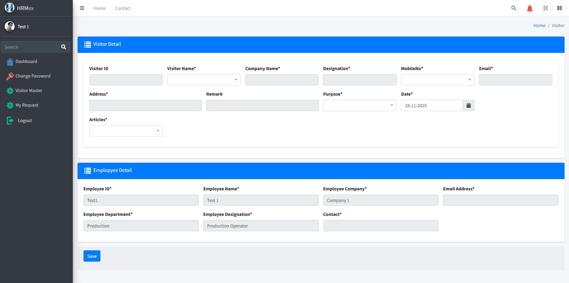 Employee Request for Visitor