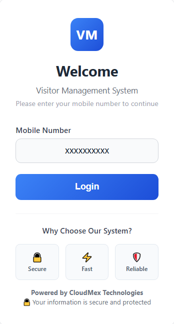VMS Self Check-In Login Screen